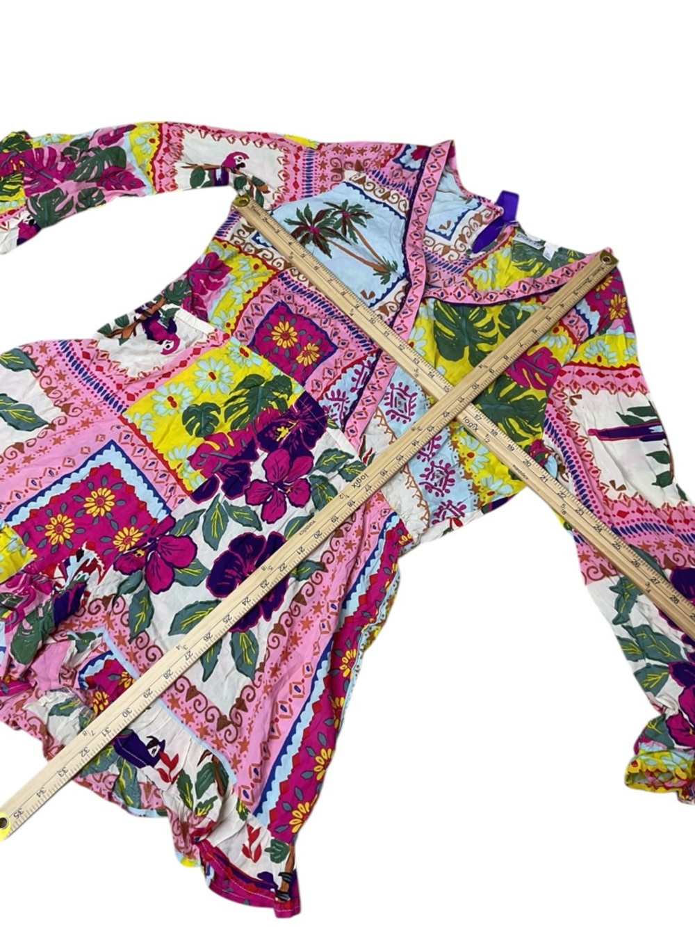 Dotti Tropical Romper XL Boho Patchwork Floral Beach Vacation Bright - Picture 5 of 7